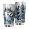 Camellia Persionalized 3D Wolf In Forest Stainless Steel Tumbler - Customized Double - Walled Insulation Travel Thermal Cup With Lid Gift For Wolf Lover