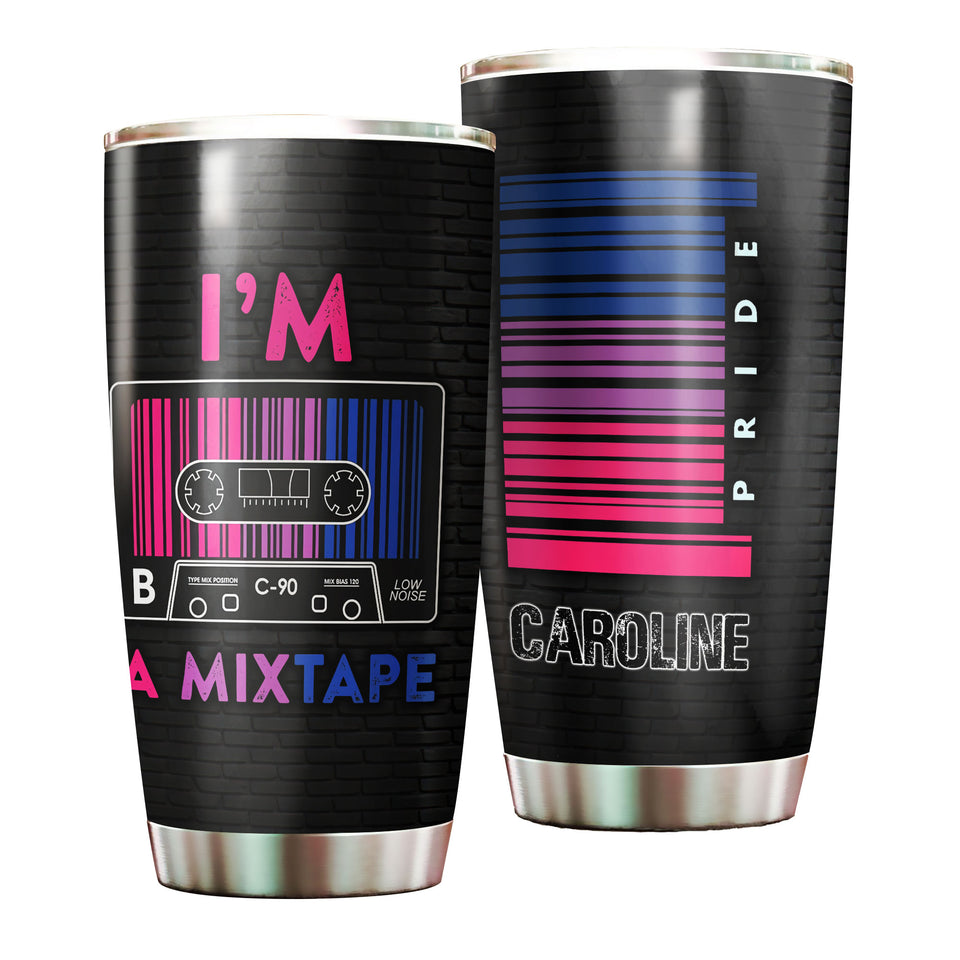Camellia Personalized Bisexual Mixtape Pride Stainless Steel Tumbler - Double-Walled Insulation Vacumm Flask - Gift For LGBT, LGBTQ+, Bisexual