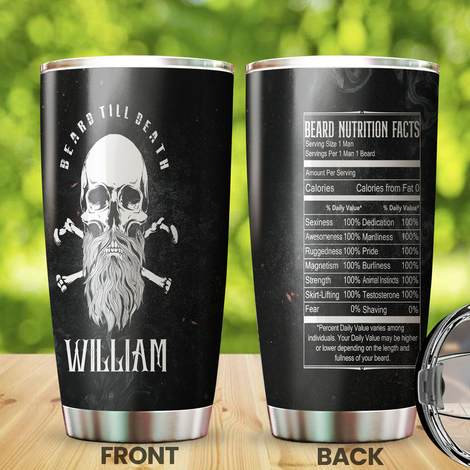 Camellia Persionalized 3D Beard Till Death Skull Stainless Steel Tumbler - Customized Double - Walled Insulation Travel Thermal Cup With Lid