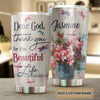 Camellia Personalized Dragonfly Flowers Dear God Thank You For This Beautiful Life Stainless Steel Tumbler - Customized Double-Walled Insulation Travel Thermal Cup With Lid Gift For Christian