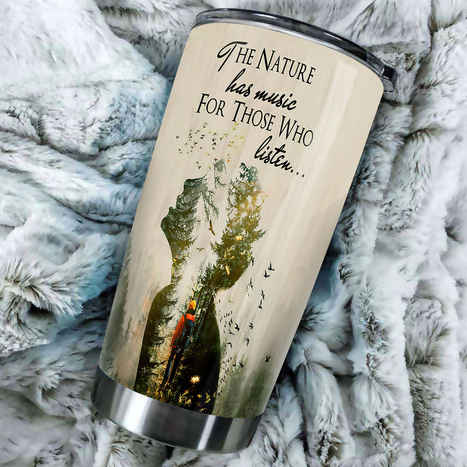 Camellia Persionalized 3D Vintage The Nature Has Music Stainless Steel Tumbler - Customized Double - Walled Insulation Travel Thermal Cup With Lid
