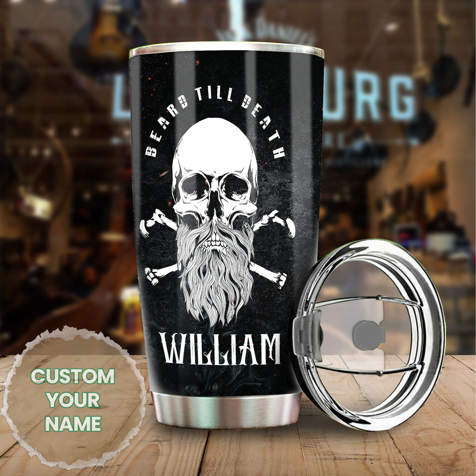 Camellia Persionalized 3D Beard Till Death Skull Stainless Steel Tumbler - Customized Double - Walled Insulation Travel Thermal Cup With Lid