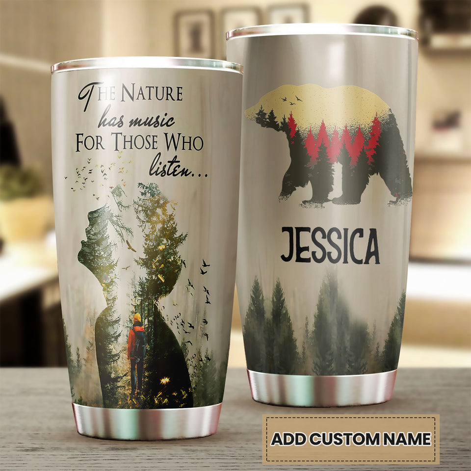 Camellia Persionalized 3D Vintage The Nature Has Music Stainless Steel Tumbler - Customized Double - Walled Insulation Travel Thermal Cup With Lid