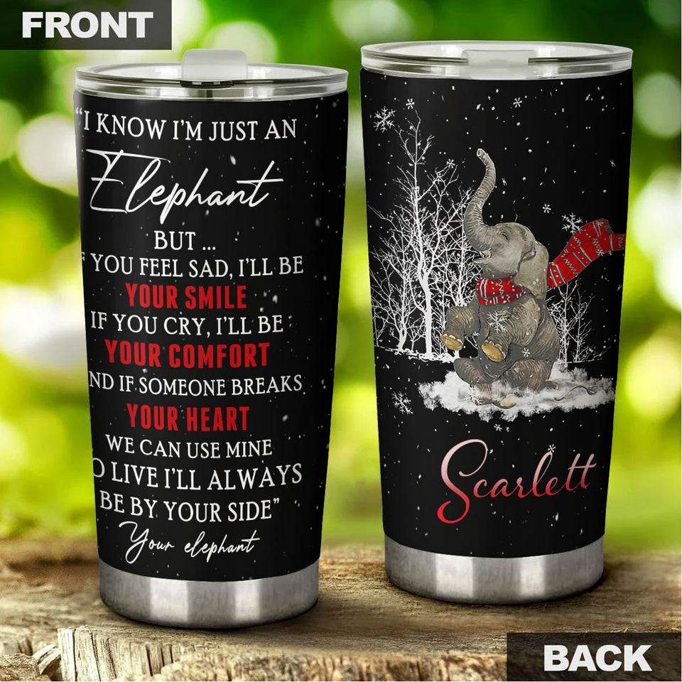 Camellia Personalized Elephant Is Friend Stainless Steel Tumbler- Wall Insulated Cup With Lid Travel Mug