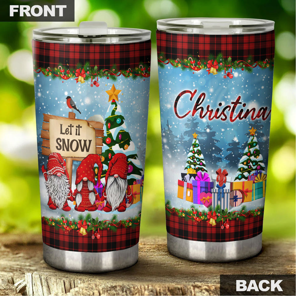 Camellia Personalized Christmas Santa Claus Let It Snow Stainless Steel Tumbler - Customized Double-Walled Insulation Travel Thermal Cup With Lid