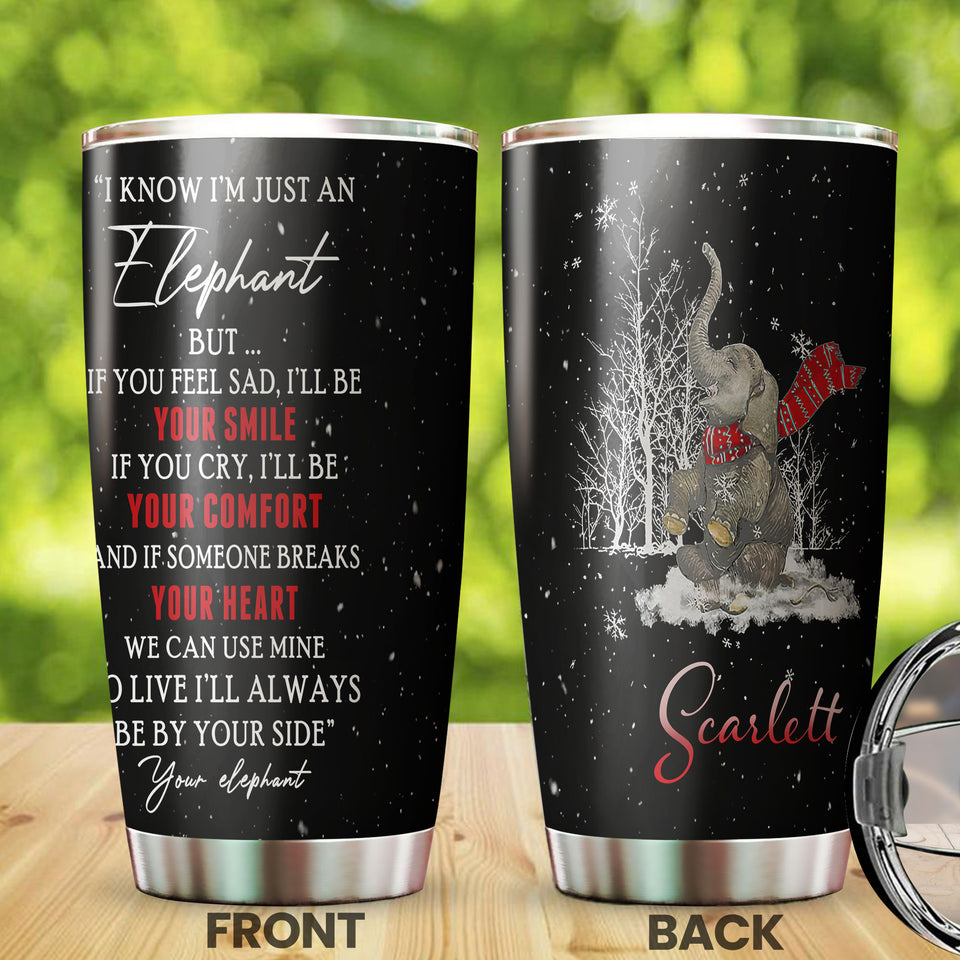 Camellia Personalized Elephant Is Friend Stainless Steel Tumbler- Wall Insulated Cup With Lid Travel Mug