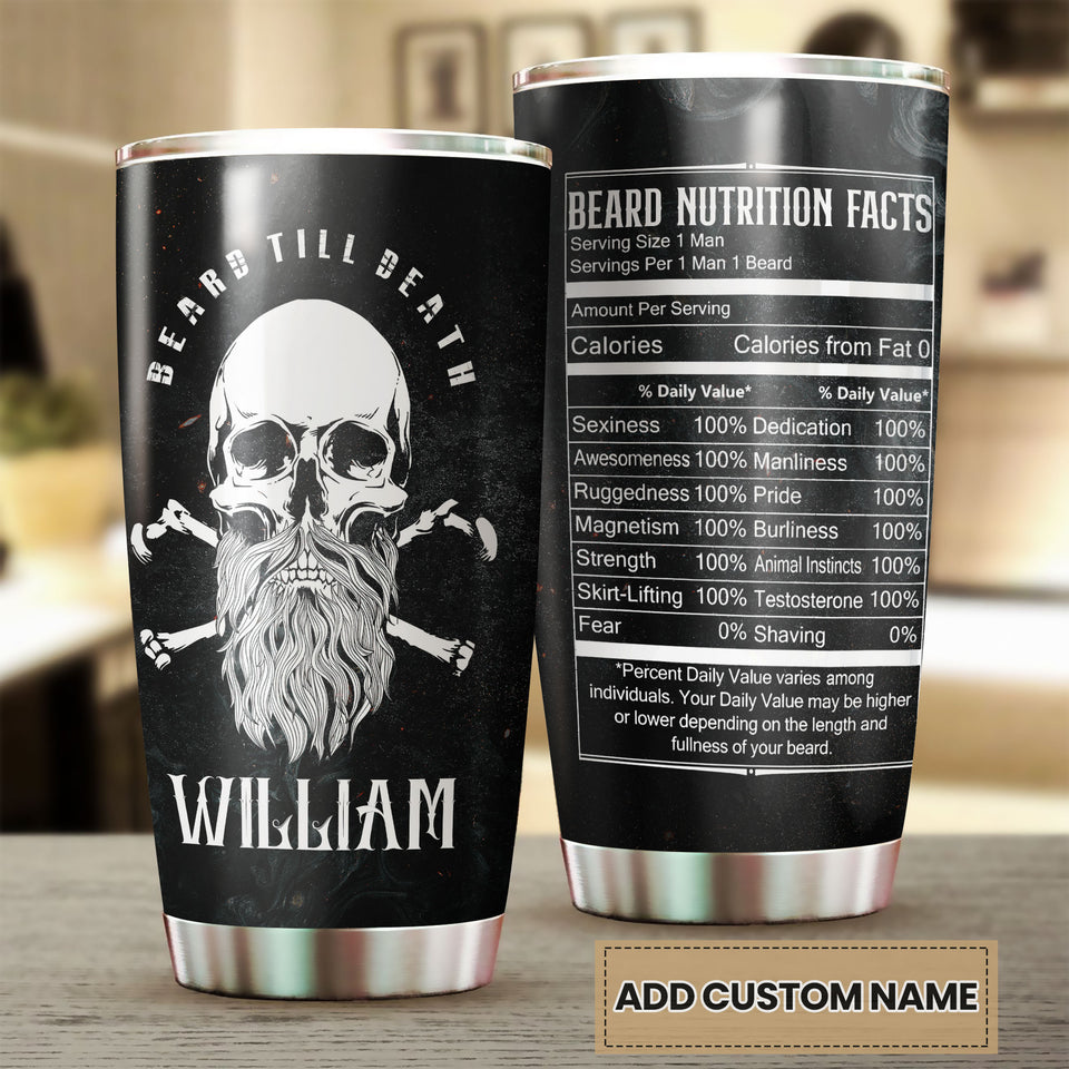 Camellia Persionalized 3D Beard Till Death Skull Stainless Steel Tumbler - Customized Double - Walled Insulation Travel Thermal Cup With Lid