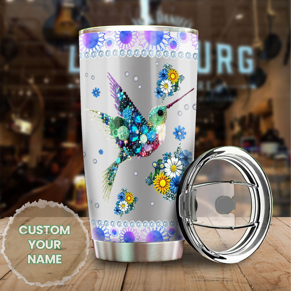 Camellia Personalized Hummingbird And Flower Jewerly Style Stainless Steel Tumbler-Double-Walled Insulation Travel Cup With Lid01