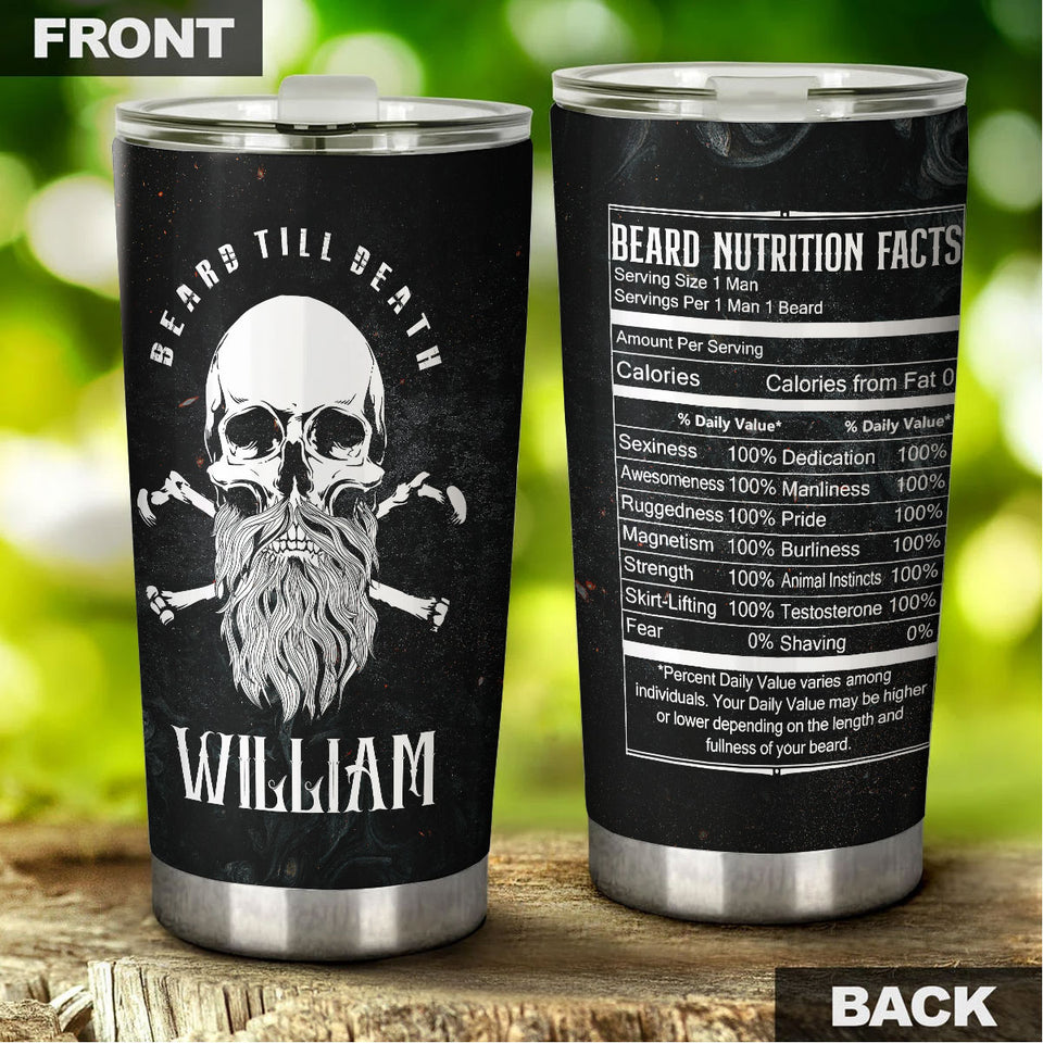 Camellia Persionalized 3D Beard Till Death Skull Stainless Steel Tumbler - Customized Double - Walled Insulation Travel Thermal Cup With Lid