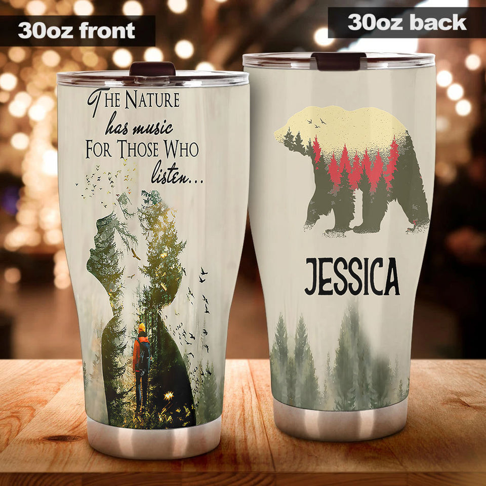 Camellia Persionalized 3D Vintage The Nature Has Music Stainless Steel Tumbler - Customized Double - Walled Insulation Travel Thermal Cup With Lid