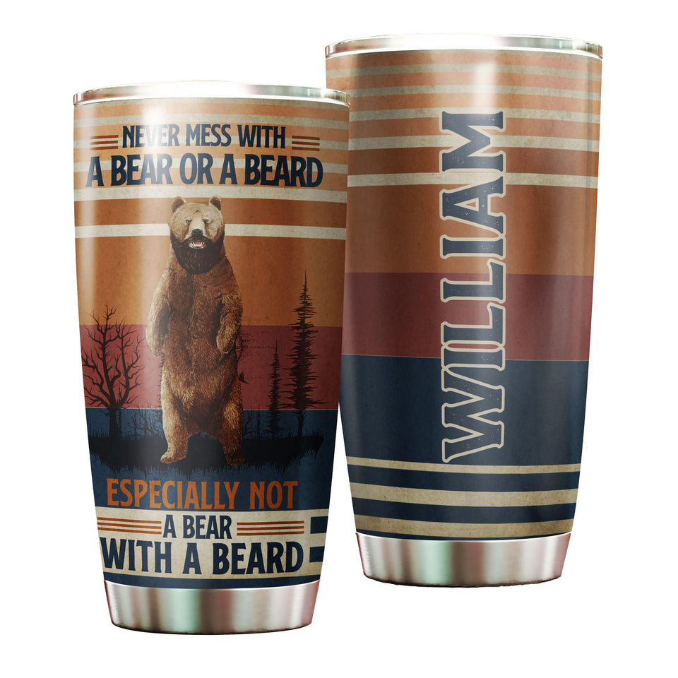 Camellia Persionalized 3D Never Mess With A Bear Or A Beard  Stainless Steel Tumbler - Customized Double - Walled Insulation Travel Thermal Cup With Lid