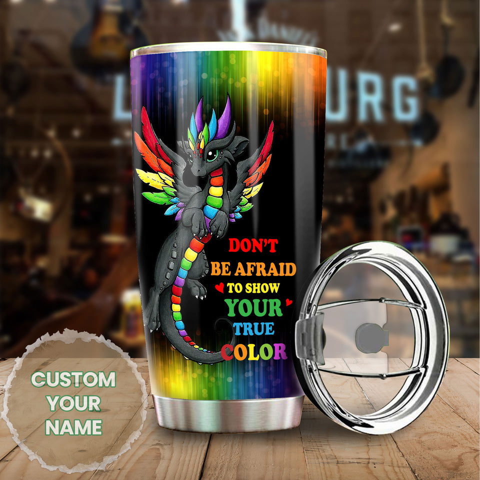 Camellia Persionalized LGBT Dragon Sunflower Dont Be Afraid To Show Your True Color Love Is Love Stainless Steel Tumbler - Customized Double - Walled Insulation Travel Thermal Cup With Lid