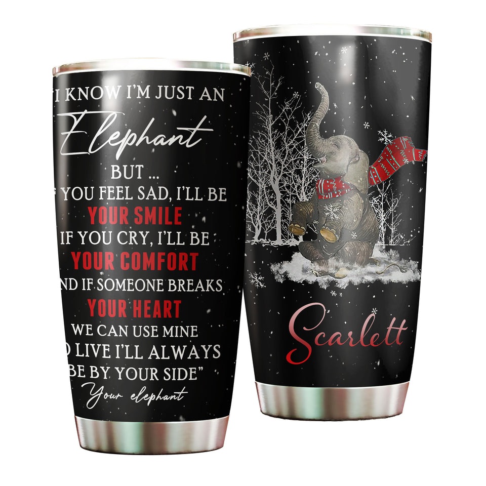 Camellia Personalized Elephant Is Friend Stainless Steel Tumbler- Wall Insulated Cup With Lid Travel Mug