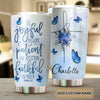 Camellia Personalized Blue Butterfly Be Joyful Be Patient Be Faithful Stainless Steel Tumbler - Double-Walled Insulation Vacumm Flask - Gift For Thanksgiving, Memorial Day