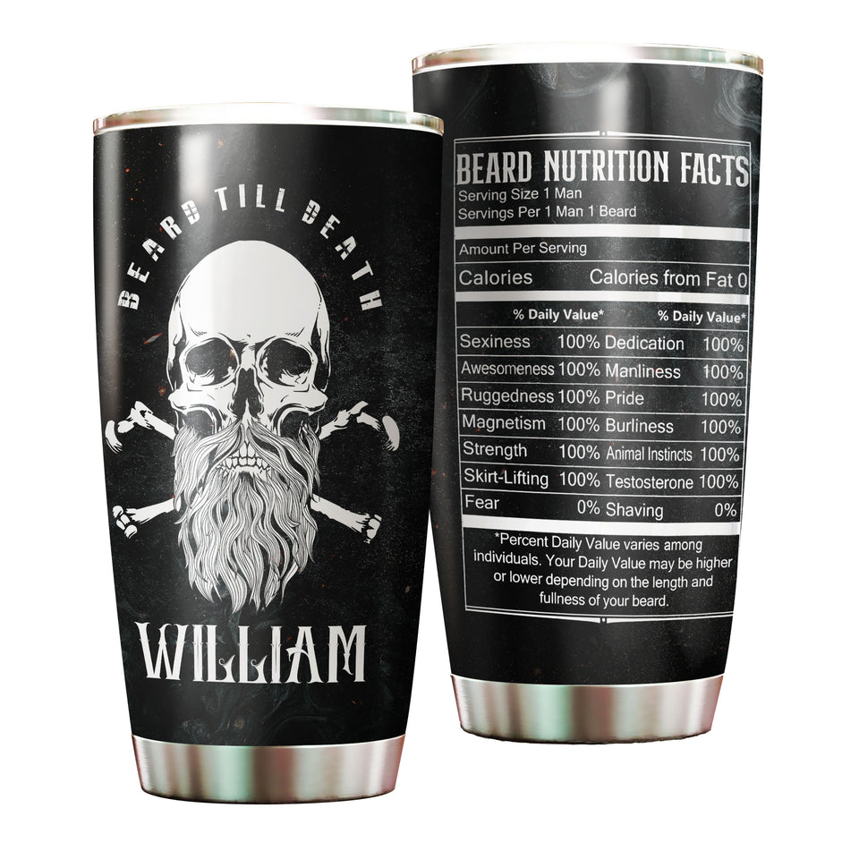Camellia Persionalized 3D Beard Till Death Skull Stainless Steel Tumbler - Customized Double - Walled Insulation Travel Thermal Cup With Lid