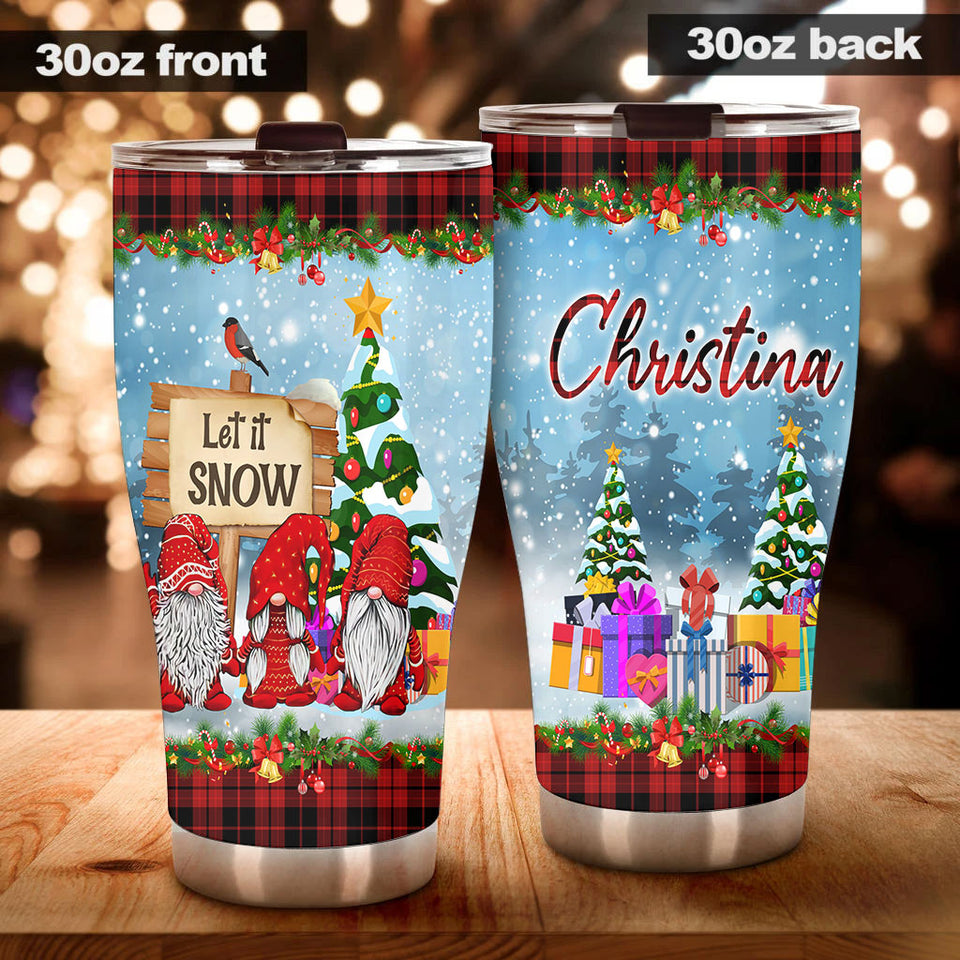 Camellia Personalized Christmas Santa Claus Let It Snow Stainless Steel Tumbler - Customized Double-Walled Insulation Travel Thermal Cup With Lid