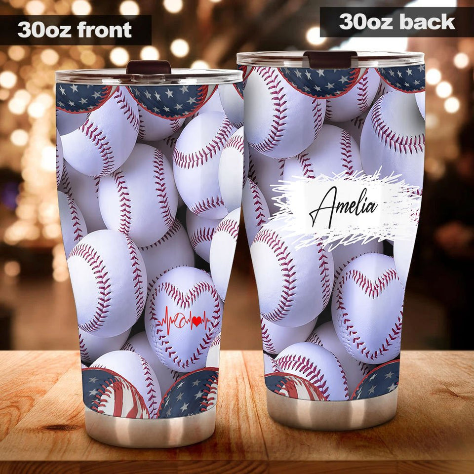 Camellia Persionalized Baseball Stainless Steel Tumbler - Customized Double - Walled Insulation Travel Thermal Cup With Lid