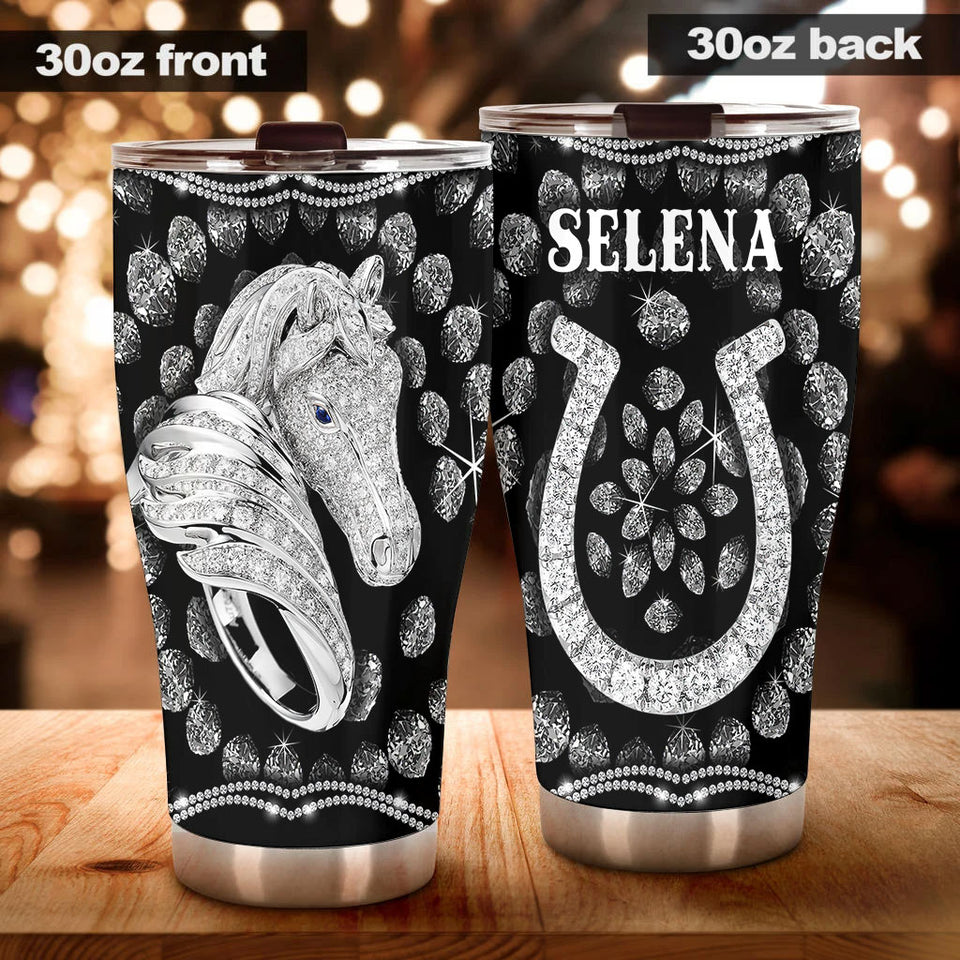 Camellia Personalized Horse Jewelry Style Stainless Steel Tumbler - Double-Walled Insulation Vacumm Flask - Gift For Horse Lovers, Cowgirls, Cowboys, Perfect Christmas, Thanksgiving Gift