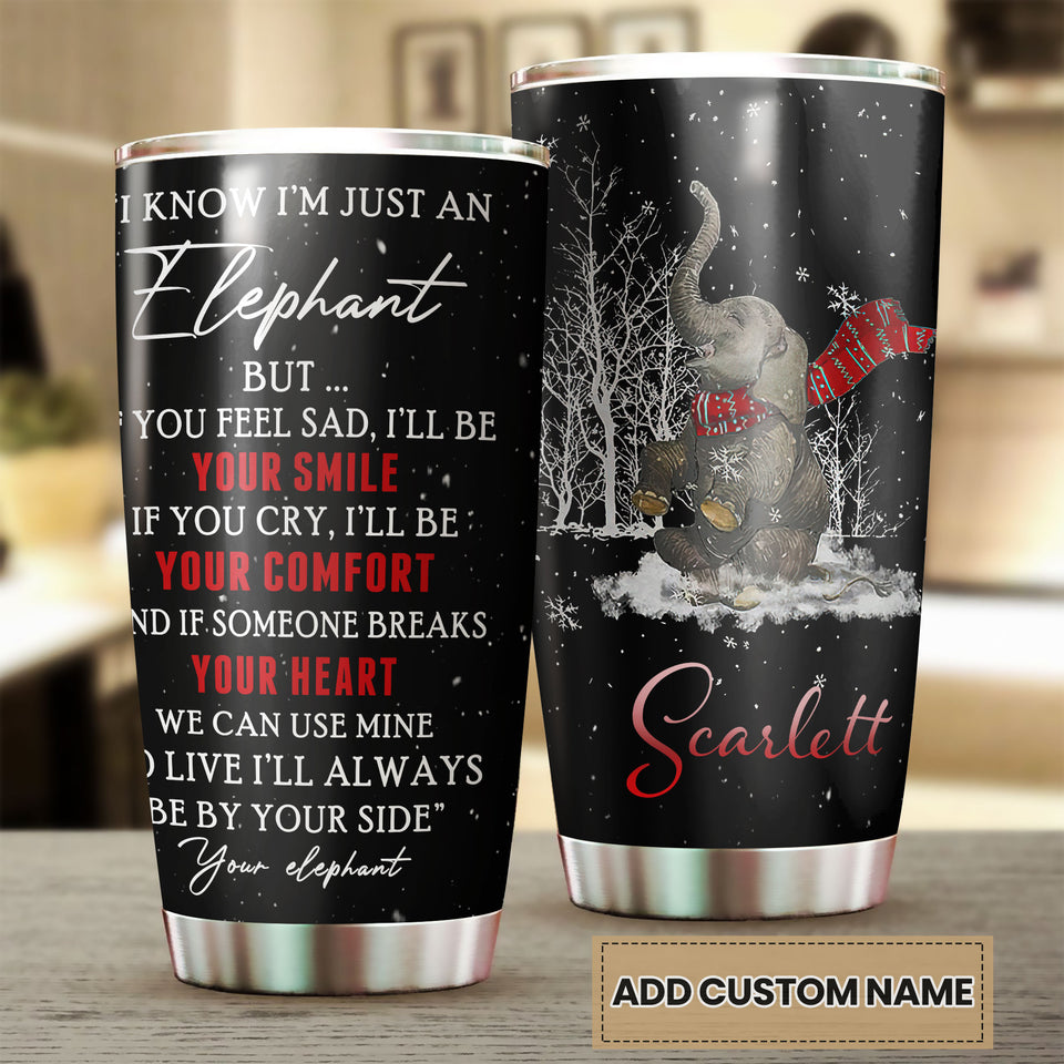 Camellia Personalized Elephant Is Friend Stainless Steel Tumbler- Wall Insulated Cup With Lid Travel Mug
