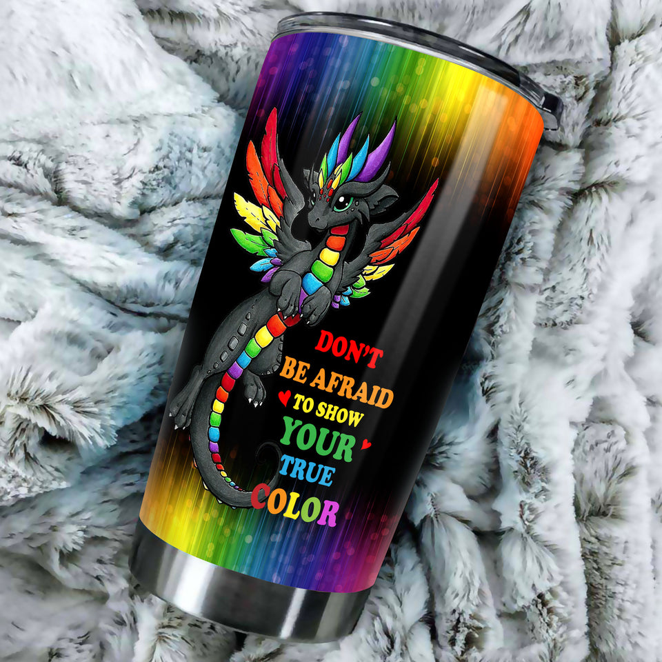 Camellia Persionalized LGBT Dragon Sunflower Dont Be Afraid To Show Your True Color Love Is Love Stainless Steel Tumbler - Customized Double - Walled Insulation Travel Thermal Cup With Lid