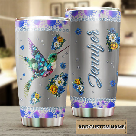 Camellia Personalized Hummingbird And Flower Jewerly Style Stainless Steel Tumbler-Double-Walled Insulation Travel Cup With Lid01