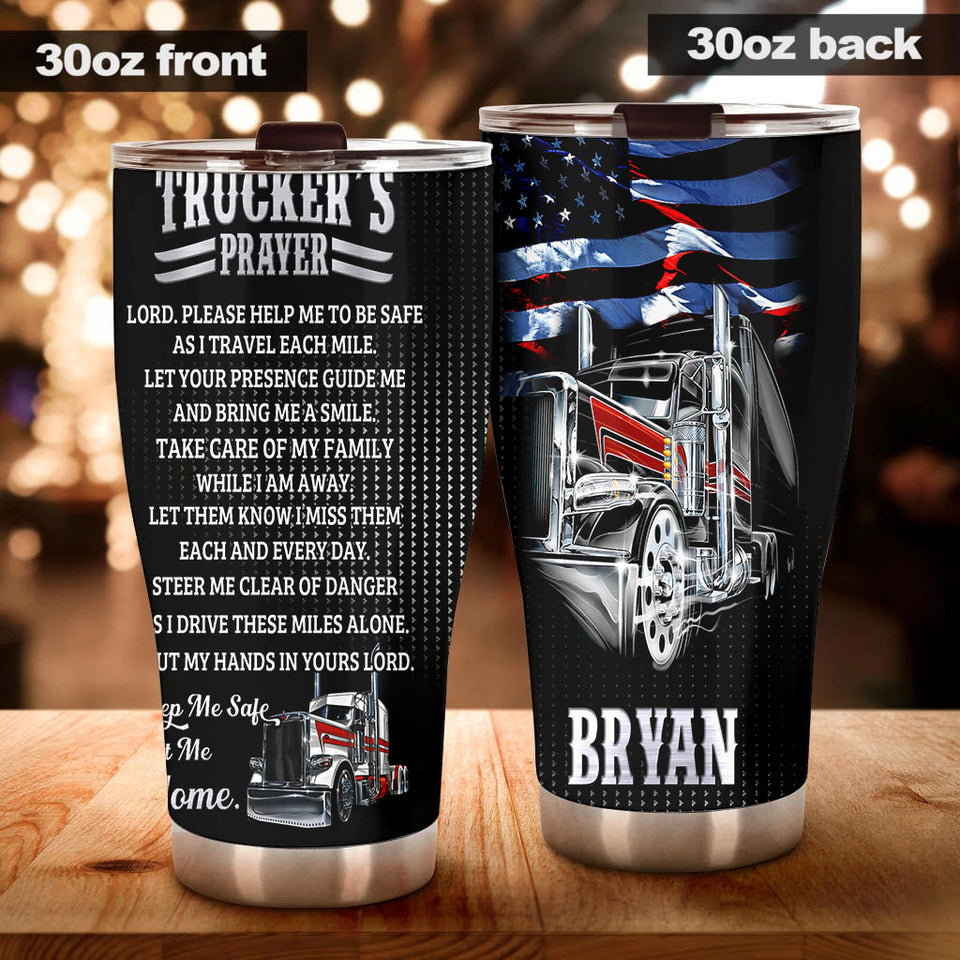 Camellia Personalized Trucker's Prayer Keep Me Safe Stainless Steel Tumbler- Double-Walled Insulation Gift For Truck Driver