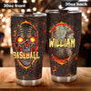 Camellia Persionalized Baseball Skull Stainless Steel Tumbler - Customized Double - Walled Insulation Travel Thermal Cup With Lid Gift For Baseball Lover