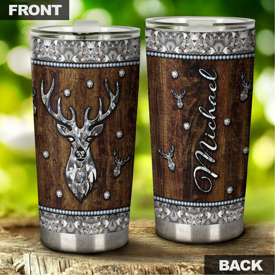 Camellia Personalized Deer Crystal Style Stainless Steel Tumbler - Customized Double-Walled Insulation Travel Thermal Cup With Lid Gift For Deer Lover