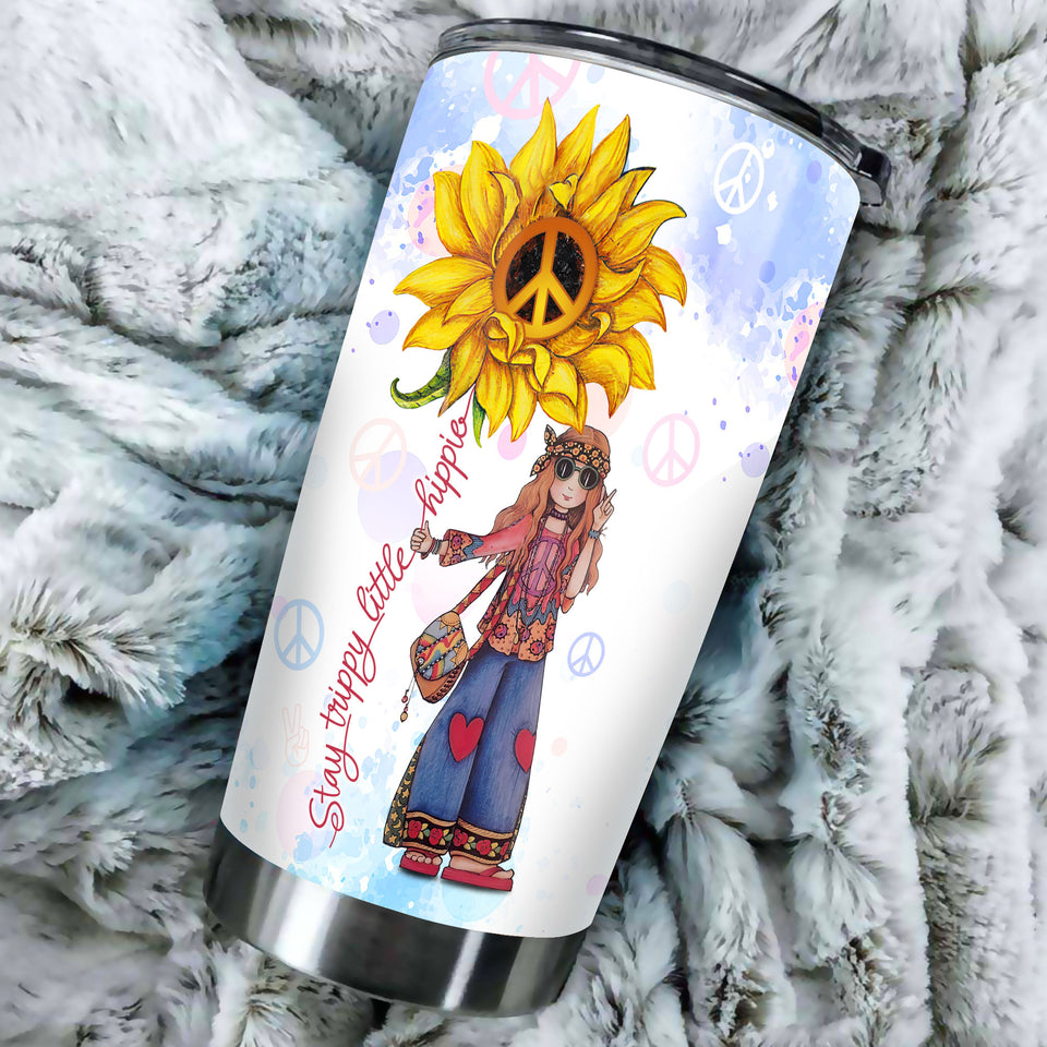 Camellia Personalized Girl And Sunflower Stay Trippy Little Happy Stainless Steel Tumbler-Double-Walled Insulation Travel Cup With Lid