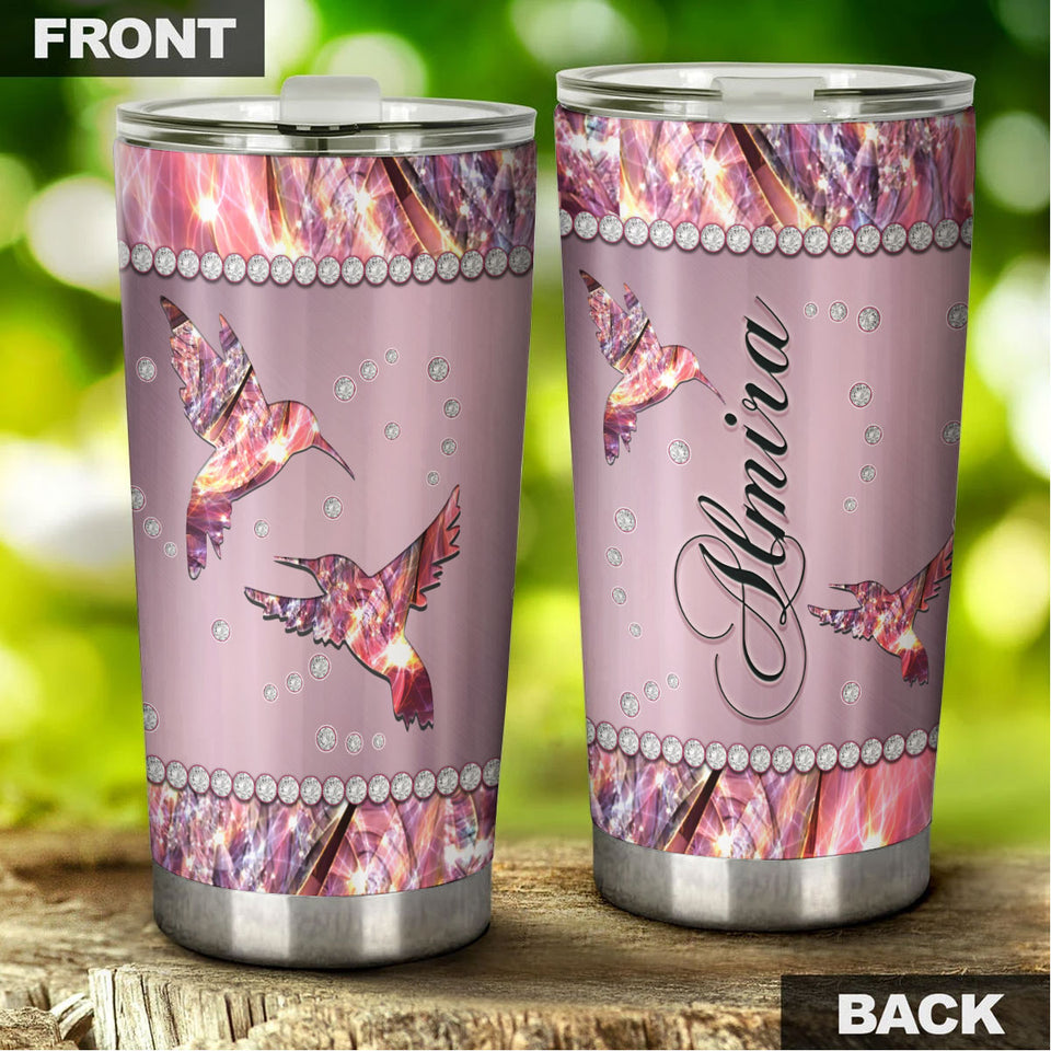 Camellia Personalized Mental Style Jewelry Pink Hummingbird Stainless Steel Tumbler-Double-Walled Insulation Travel Cup With Lid