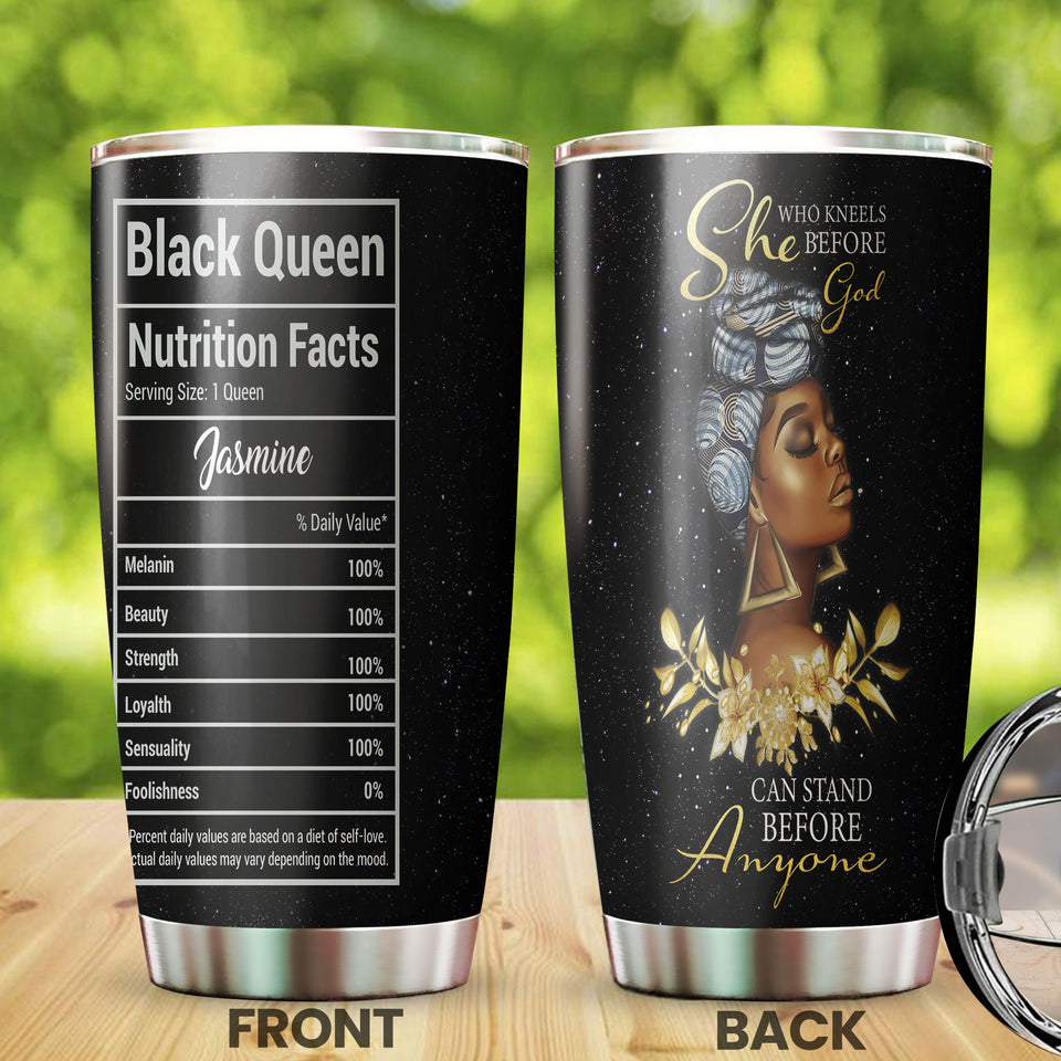 Camellia Personalized Black Queen Faith Stainless Steel Tumbler - Double-Walled Insulation Vacumm Flask - Gift For Black Queen, International Women's Day, Hippie Girls