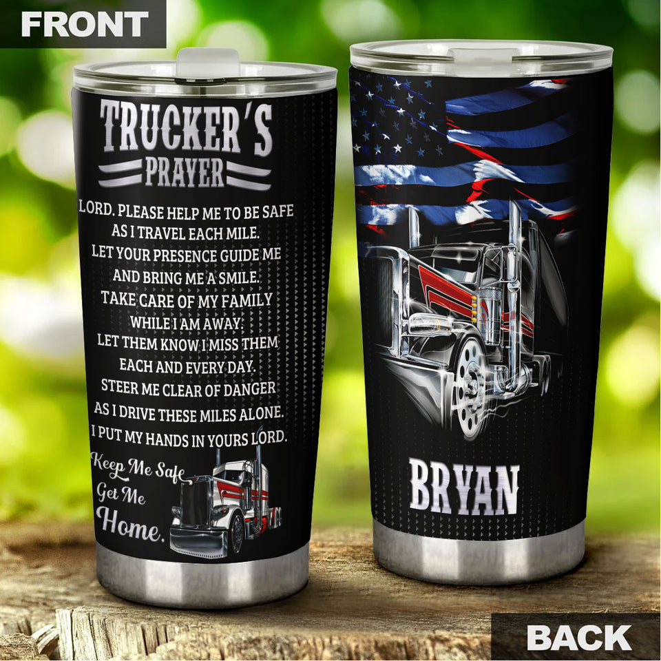 Camellia Personalized Trucker's Prayer Keep Me Safe Stainless Steel Tumbler- Double-Walled Insulation Gift For Truck Driver