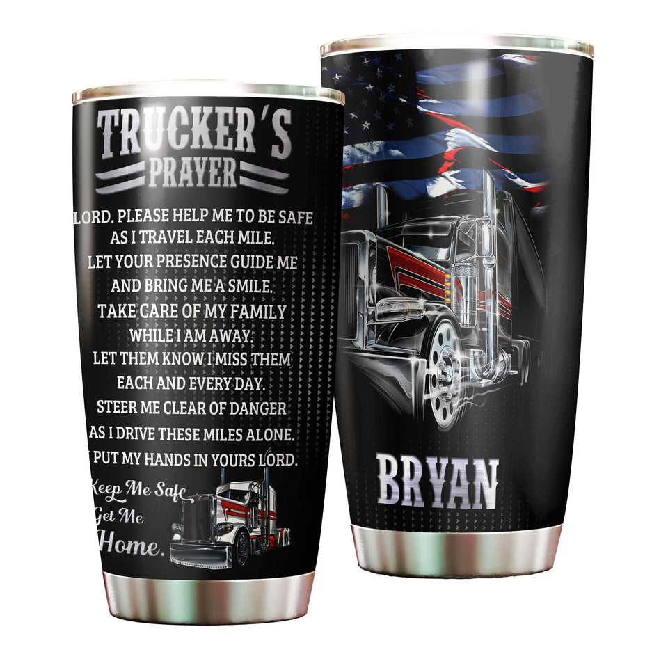 Camellia Personalized Trucker's Prayer Keep Me Safe Stainless Steel Tumbler- Double-Walled Insulation Gift For Truck Driver