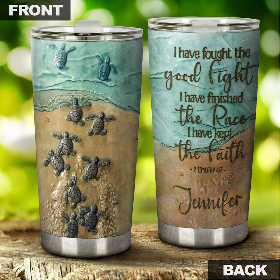 Camellia Personalized Sea Turtles I Have Kept The Faith Ceramic Stainless Steel Tumbler-Double-Walled Travel Therma Cup With Lid