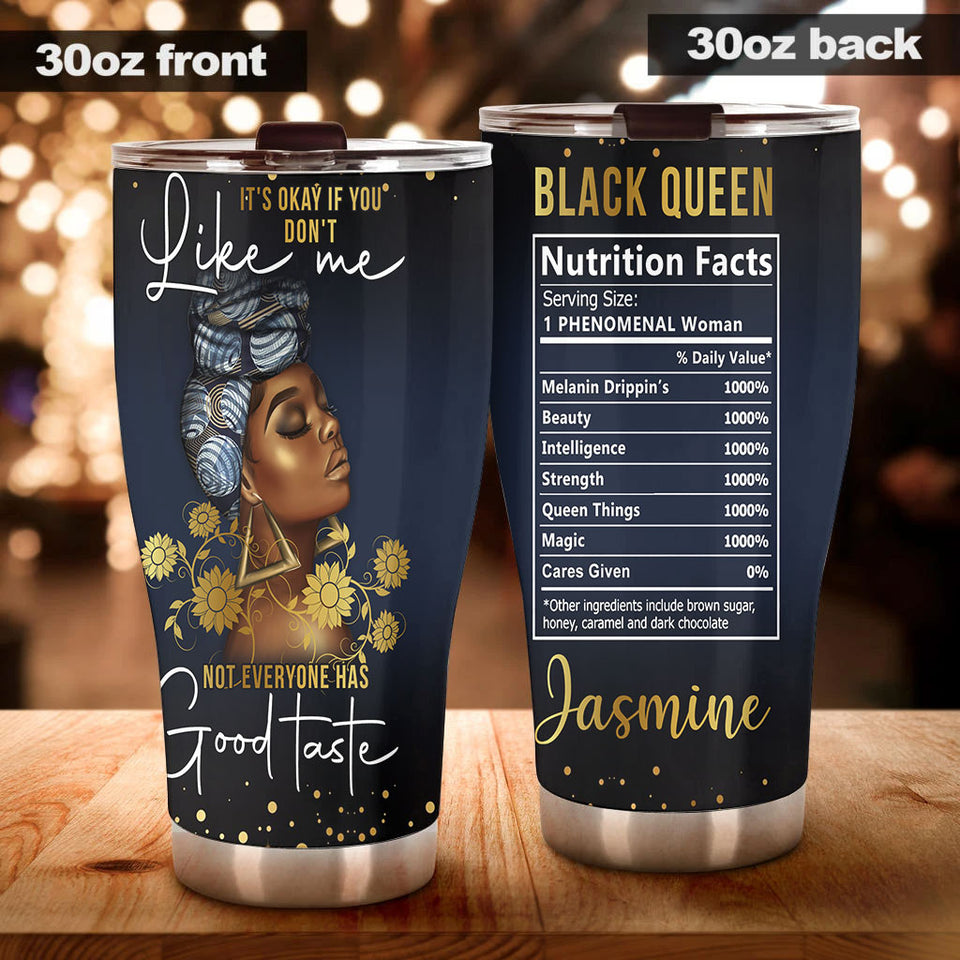 Camellia Personalized Black Women Good Taste Nutrition Facts Stainless Steel Tumbler - Double-Walled Insulation Vacumm Flask - Gift For Black Queen, International Women's Day