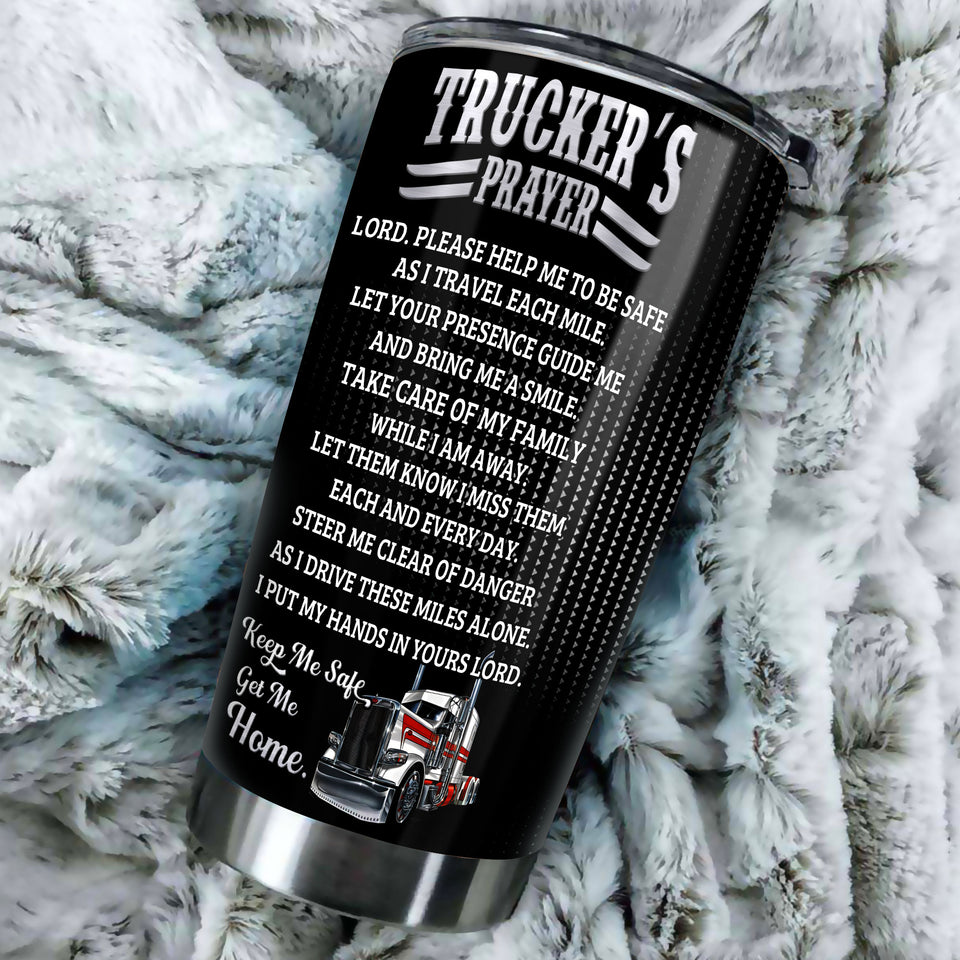 Camellia Personalized Trucker's Prayer Keep Me Safe Stainless Steel Tumbler- Double-Walled Insulation Gift For Truck Driver