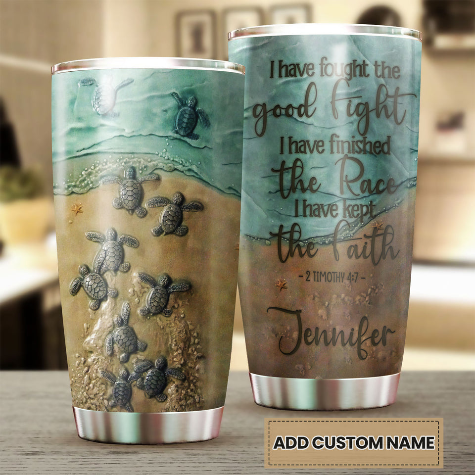 Camellia Personalized Sea Turtles I Have Kept The Faith Ceramic Stainless Steel Tumbler-Double-Walled Travel Therma Cup With Lid