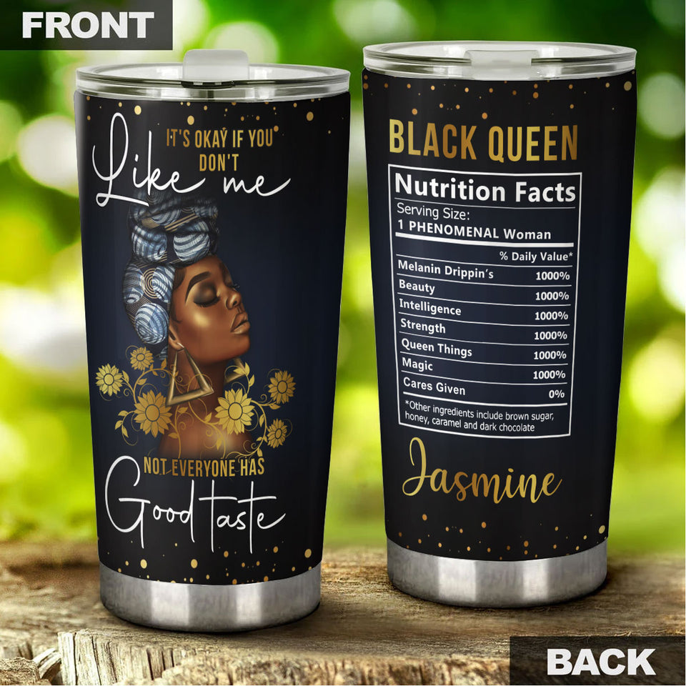 Camellia Personalized Black Women Good Taste Nutrition Facts Stainless Steel Tumbler - Double-Walled Insulation Vacumm Flask - Gift For Black Queen, International Women's Day
