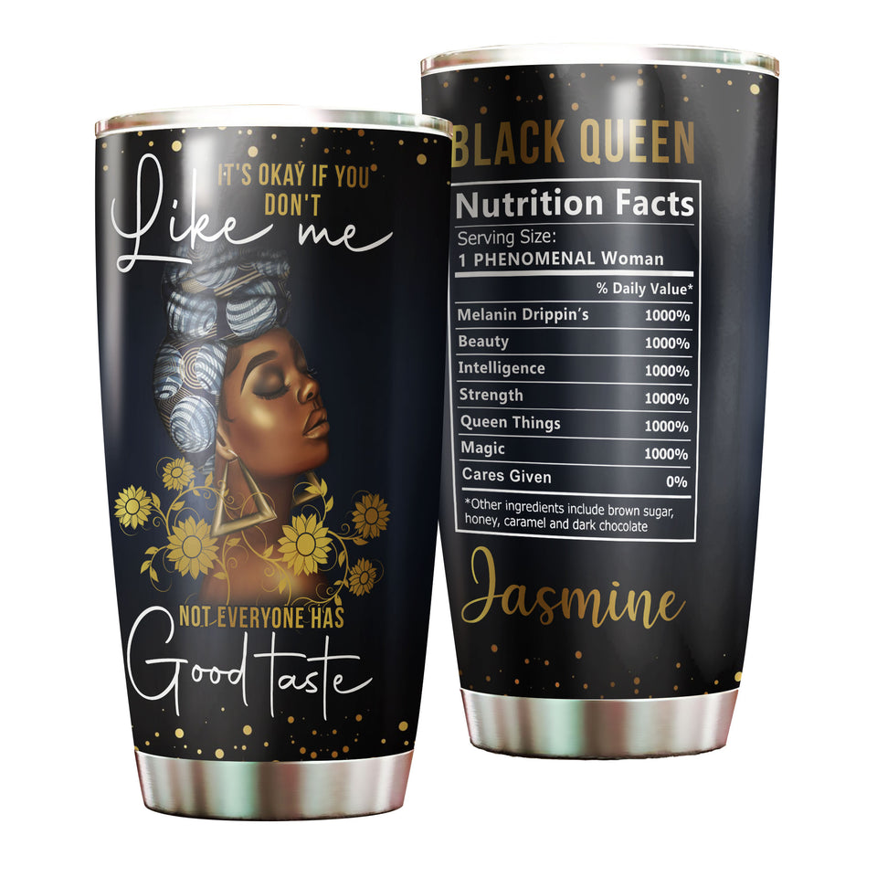 Camellia Personalized Black Women Good Taste Nutrition Facts Stainless Steel Tumbler - Double-Walled Insulation Vacumm Flask - Gift For Black Queen, International Women's Day