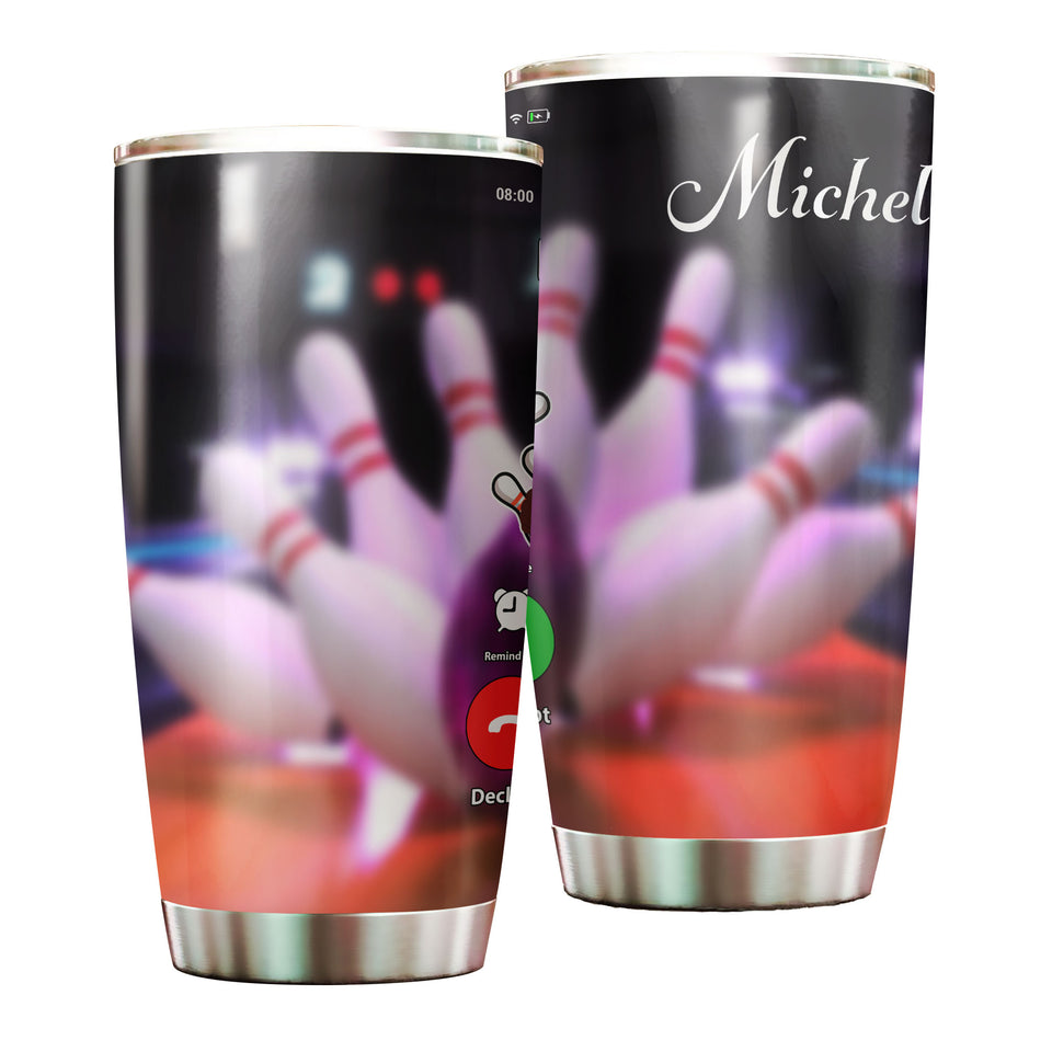 Camellia Personalized Bowling Calling Stainless Steel Tumbler - Double-Walled Insulation Vacumm Flask - Gift For Bowling Lovers, National Bowling Day 8th August