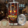 Camellia Persionalized Baseball Skull Stainless Steel Tumbler - Customized Double - Walled Insulation Travel Thermal Cup With Lid Gift For Baseball Lover