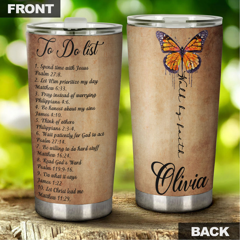 Camellia Personalized Butterfly Walk By Route To Do List Stainless Steel Tumbler - Customized Double-Walled Insulation Travel Thermal Cup With Lid