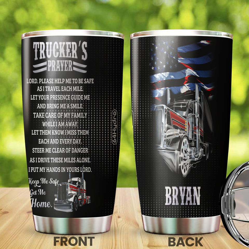 Camellia Personalized Trucker's Prayer Keep Me Safe Stainless Steel Tumbler- Double-Walled Insulation Gift For Truck Driver