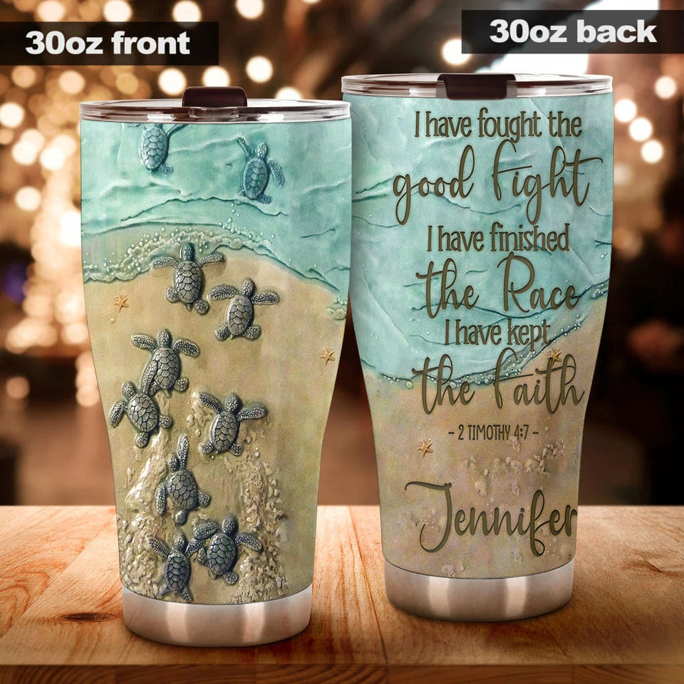 Camellia Personalized Sea Turtles I Have Kept The Faith Ceramic Stainless Steel Tumbler-Double-Walled Travel Therma Cup With Lid