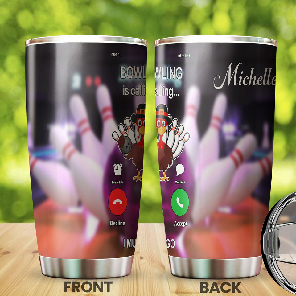 Camellia Personalized Bowling Calling Stainless Steel Tumbler - Double-Walled Insulation Vacumm Flask - Gift For Bowling Lovers, National Bowling Day 8th August