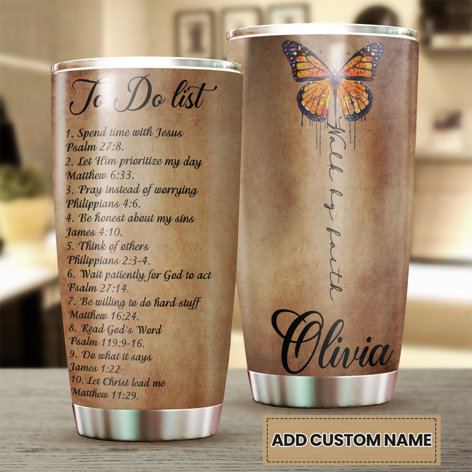 Camellia Personalized Butterfly Walk By Route To Do List Stainless Steel Tumbler - Customized Double-Walled Insulation Travel Thermal Cup With Lid