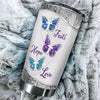 Camellia Personalized Butterfly Silver Faith Hope Love Cross Stainless Steel Tumbler - Double-Walled Insulation Vacumm Flask - For Thanksgiving, Memorial Day, Christians, Christmas Gift