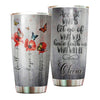 Camellia Personalized Butterfly Faith Hope Love White Stainless Steel Tumbler-Double-Walled Travel Therma Cup With Lid 02
