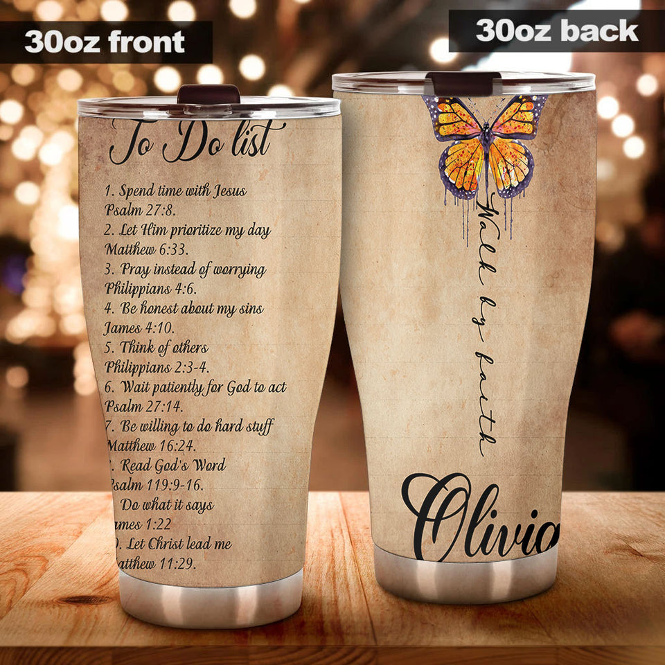 Camellia Personalized Butterfly Walk By Route To Do List Stainless Steel Tumbler - Customized Double-Walled Insulation Travel Thermal Cup With Lid
