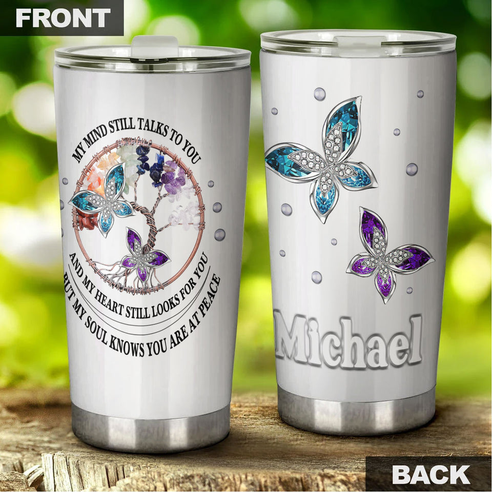 Camellia Personalized Butterfly My Heart Still Look For You Stainless Steel Tumbler - Double-Walled Insulation Vacumm Flask - For Thanksgiving, Memorial Day, Christians, Christmas Gift